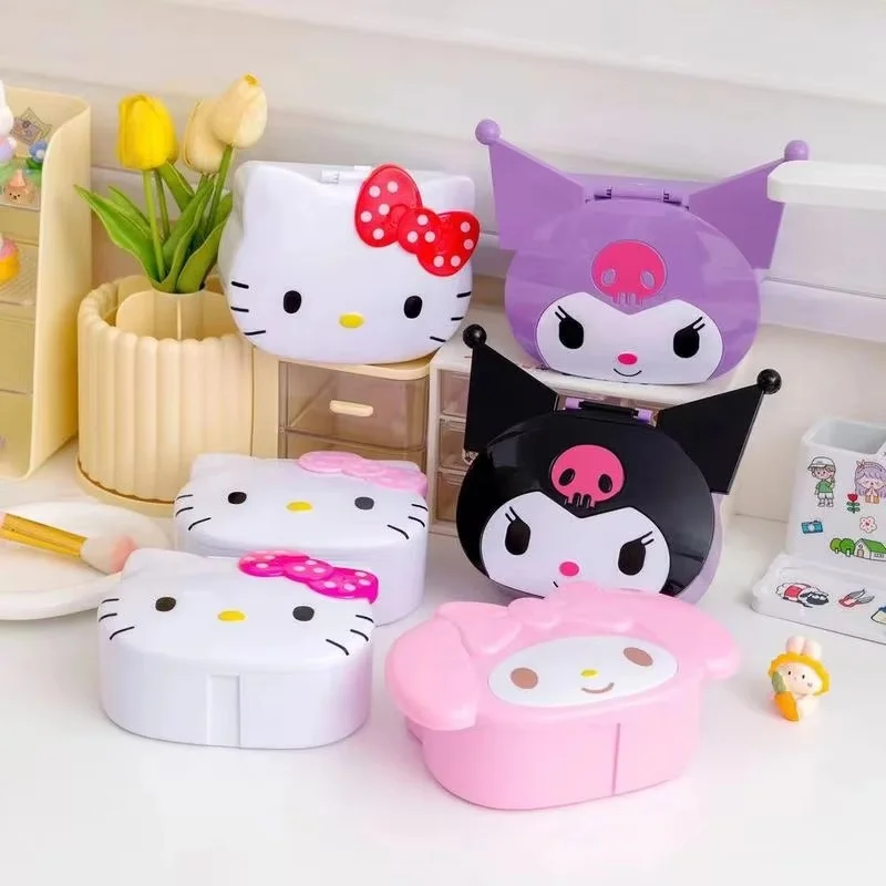 Caja de joyería Kawaii Kuromi Melody con espejo, caja de almacenamiento bonita con dibujos de corazón para niña, caja organizadora de cosméticos, regalo de cumpleaños para niños