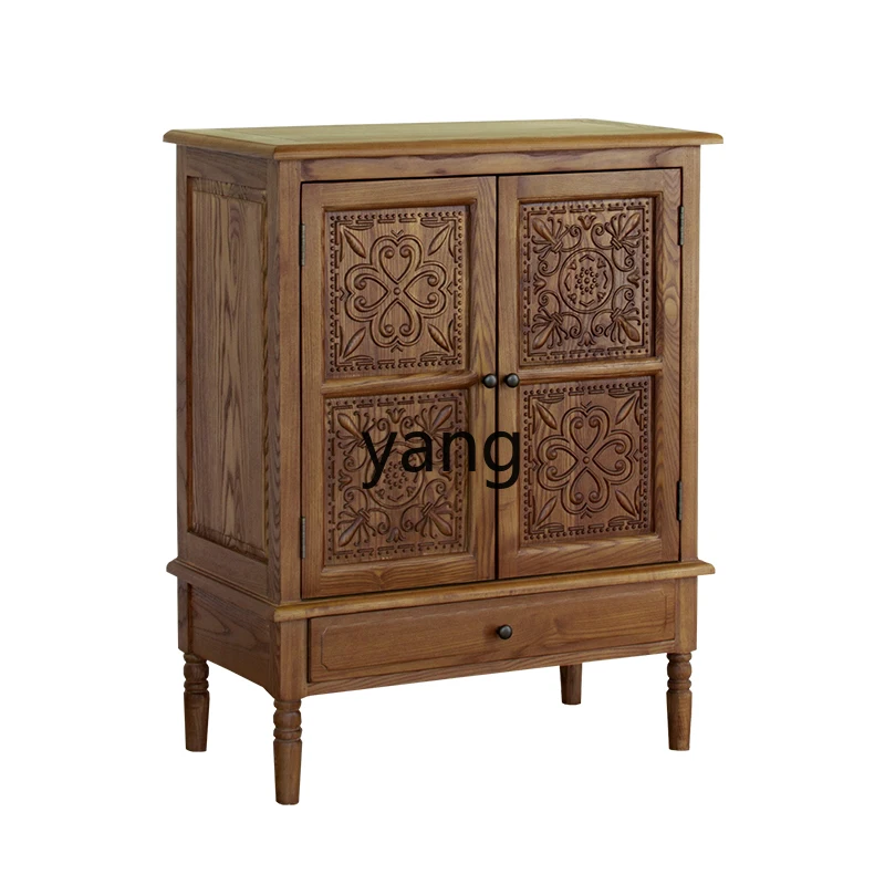 

LMM solid wood chest retro pastoral carved oak dining side storage cabinet