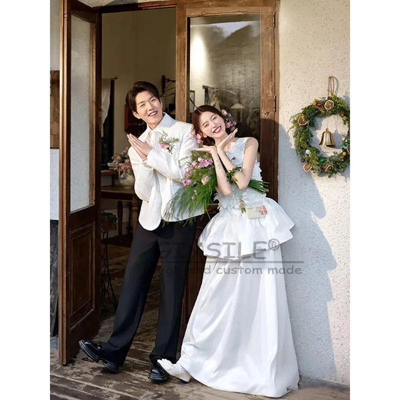 GIYSILE Customized White Sweet Light Wedding Dress Flower Temperament Super Fairy Sleeveless A-line Skirt Formal Women Elegant