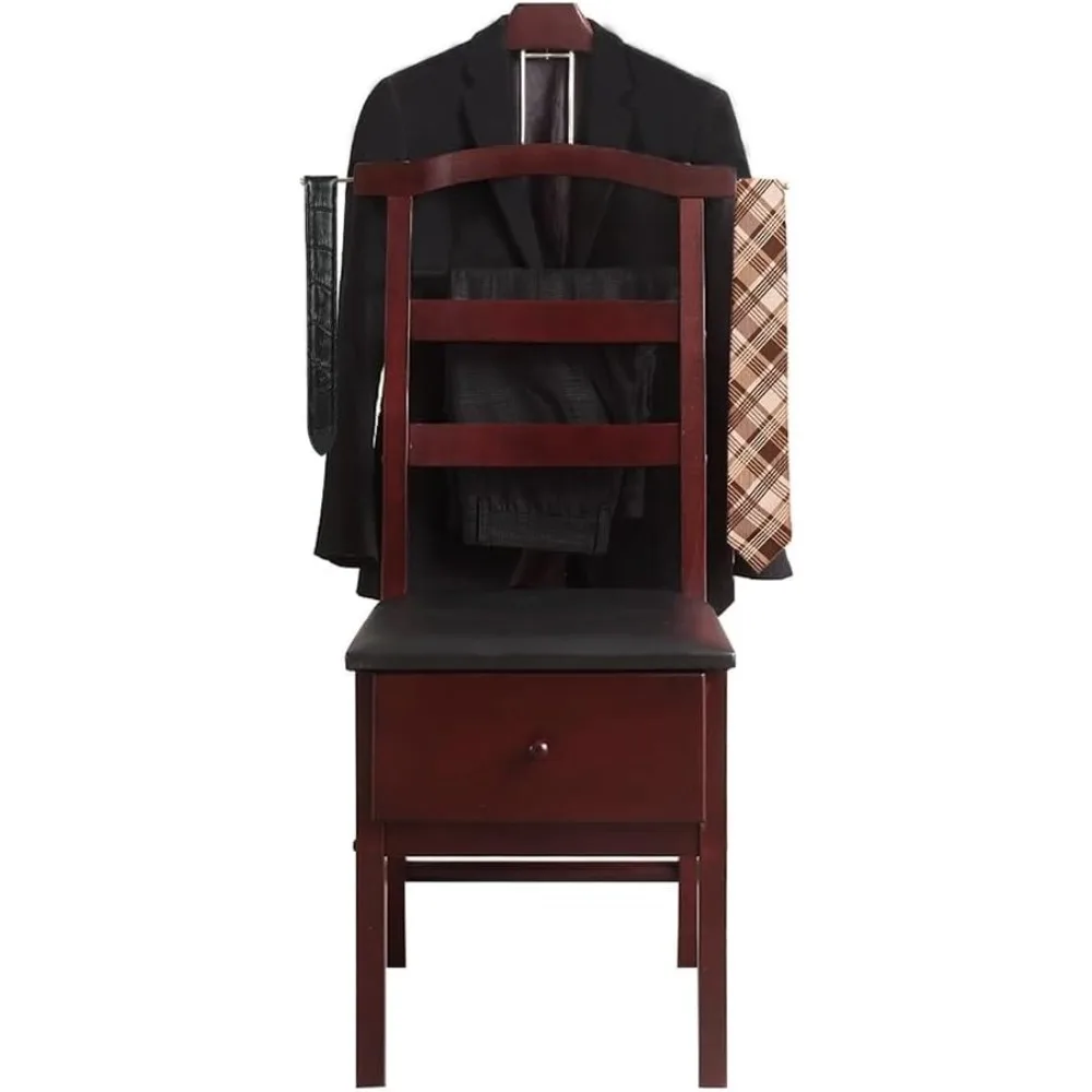 حامل بدلة خشبية مع حامل كرسي شماعات كونتور مع شريط بنطلون درج وربطة عنق وحزام ملابس قائمة بذاتها خادم St #1