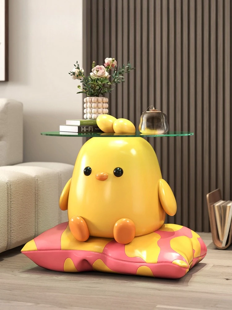 Home Decor Cute Chicken Statue Floor Decor Living Room Sofa Round Glass Tea Tables Animal Sculpture Ornaments Housewarming Gifts