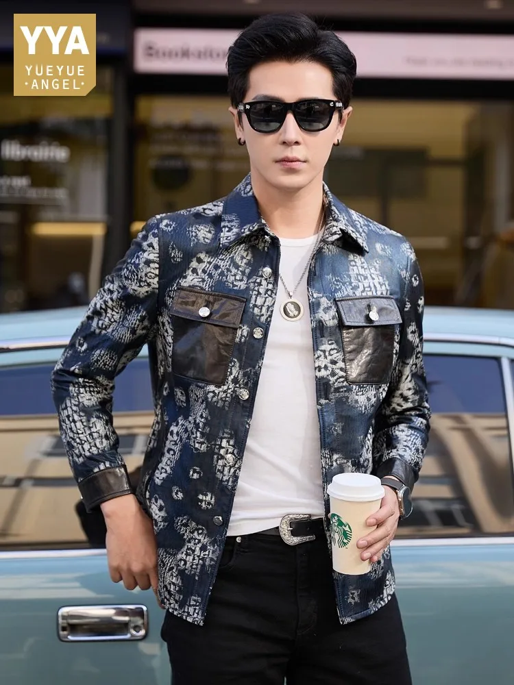 

Роскошная новая модная мужская вечерняя куртка из овчины с цветочным принтом, облегающая однобортная деловая повседневная рабочая куртка