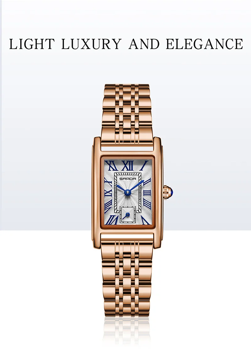 SANDA 1116 Elegante Damen-Quarzuhr, lässig, rechteckig, wasserdicht, Stahl, Lederarmband, lässige Business-Damenuhr, часы – Detail 2