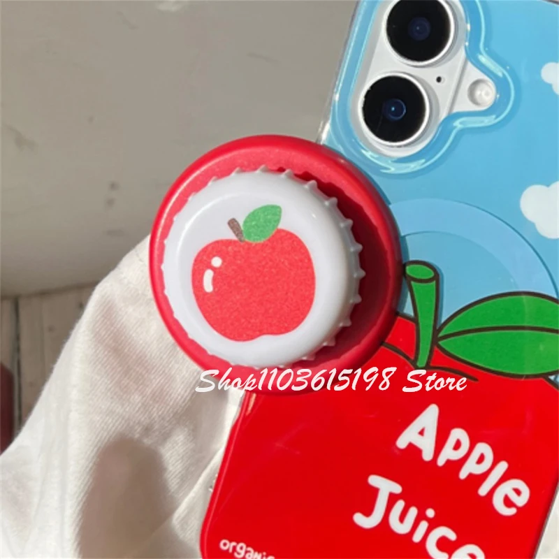 Cute Beer Bottle Cap Cartoon Apple Magnetic Holder Phone Grip Tok GripTok Stand Support For iPhone17 16 For Magsafe Accessorie