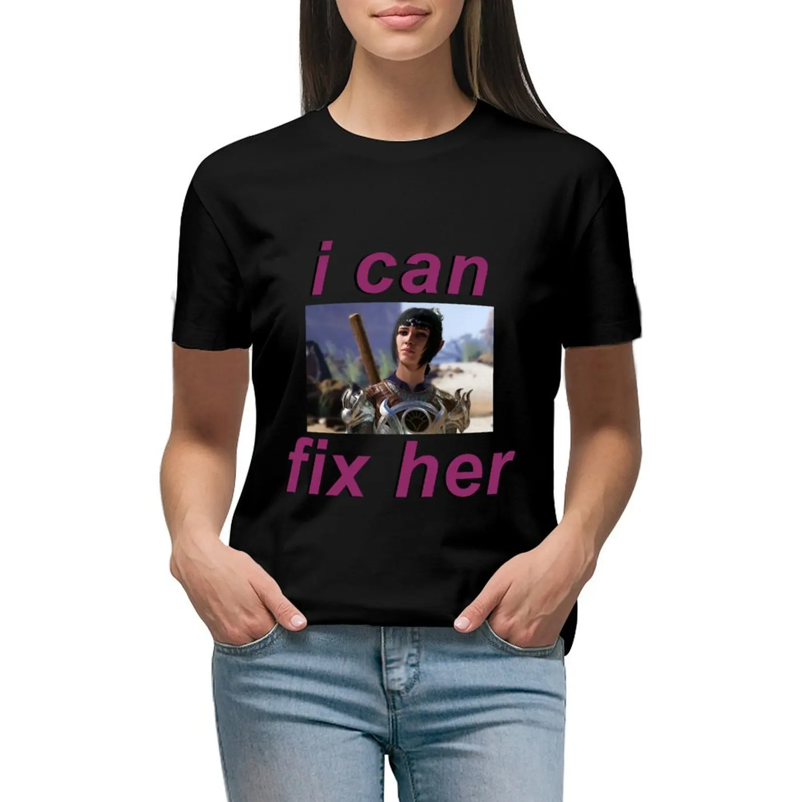 

Shadowheart I can fix her T-shirt Blouse hippie clothes tees Women's clothing