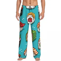 Custom Printed Men's Pajama Pants Cartoon Rolls Sushi Food Sleepwear Sleep Lounge Bottoms with Pockets