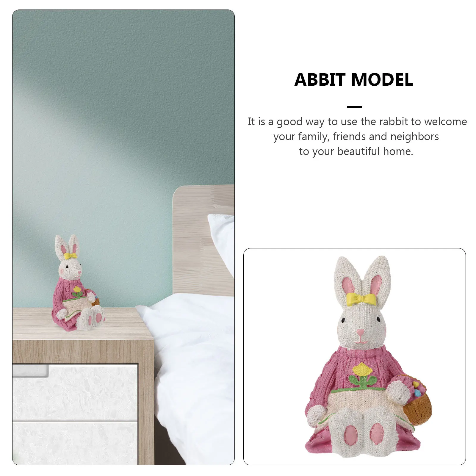 

1Pcs Resin Rabbit Ornament with Weaving Design 3D Realistic Home Decor for Living Room Bedroom Easter Holiday Display