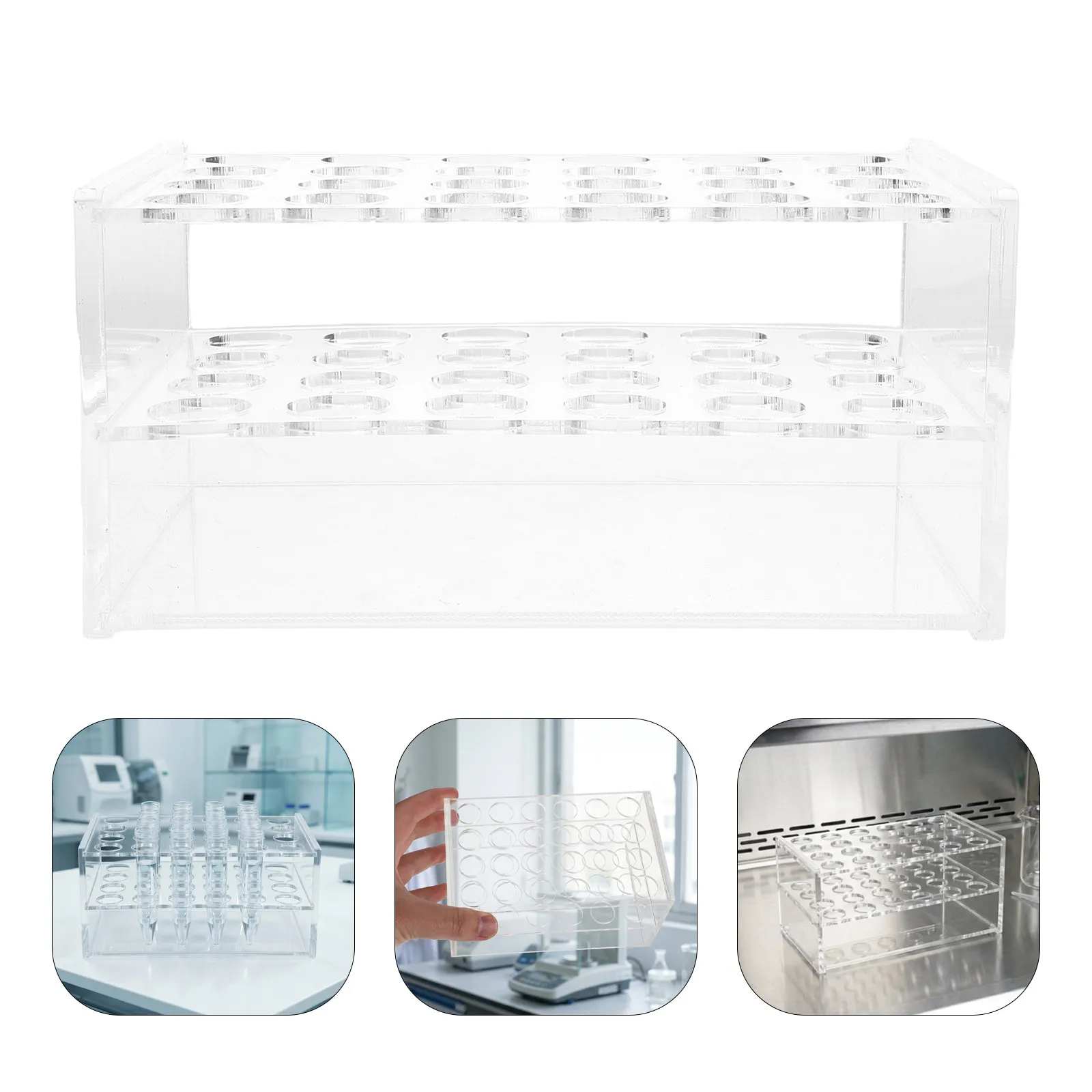 24 Wells Test Tube Rack Transparent Acrylic Lab Holder for 10Ml 15Ml Centrifuge Tubes Vial Organizer Science Lab Display