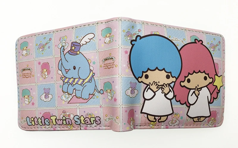 Cute Cartoon Wallet the Little Twin Stars Leather Short Purse with Coin Pocket