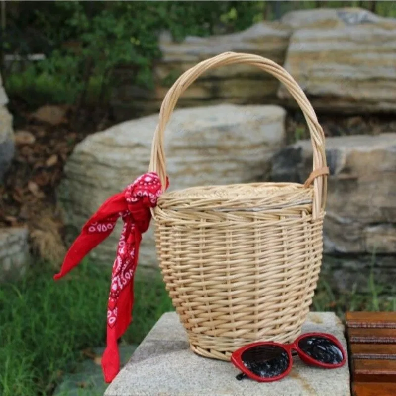 Onion Wicker Picnic Basket Shopping Collapsible Storage Bins Double Folding Flower