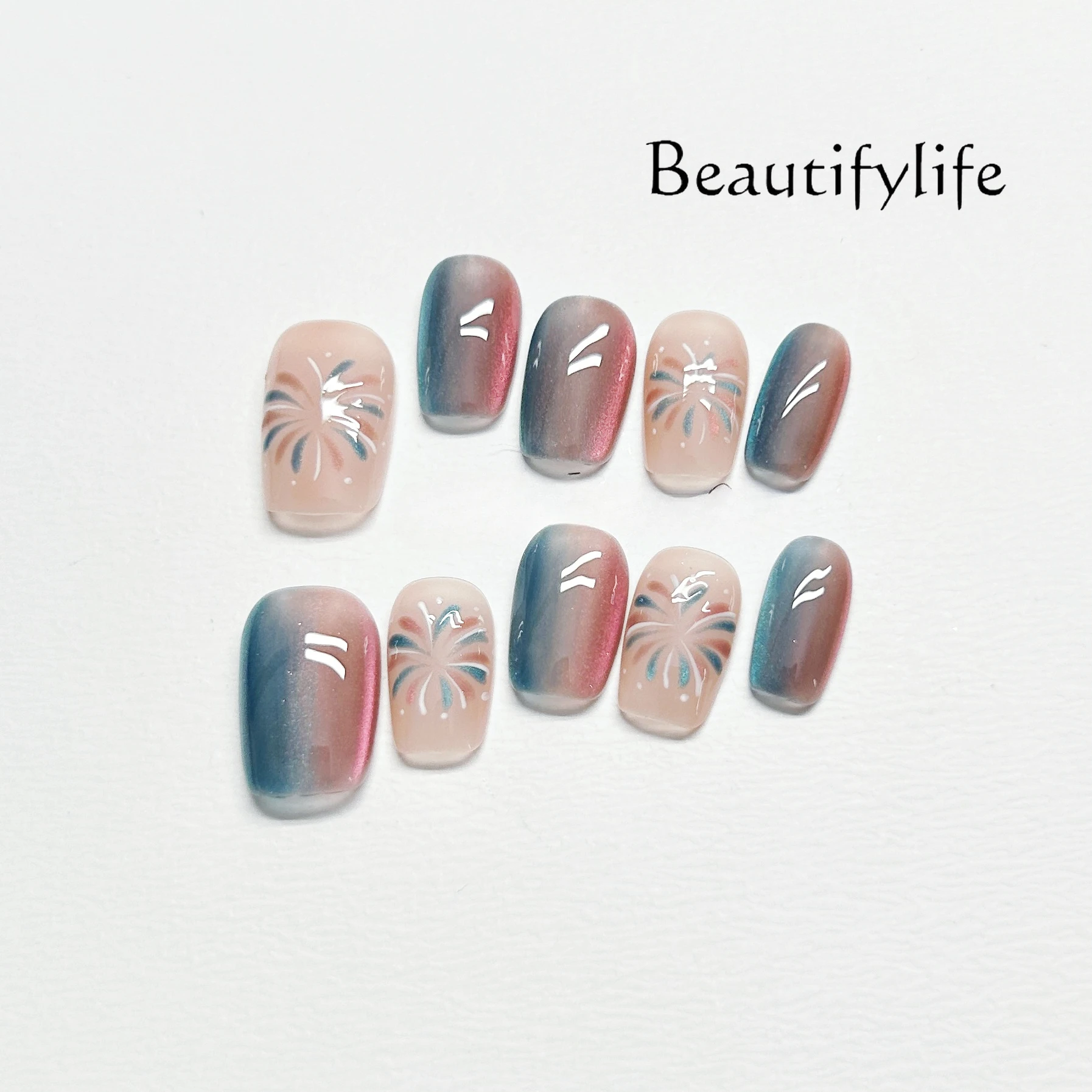 

Purely hand-worn nail fireworks cat eye removable nail patch