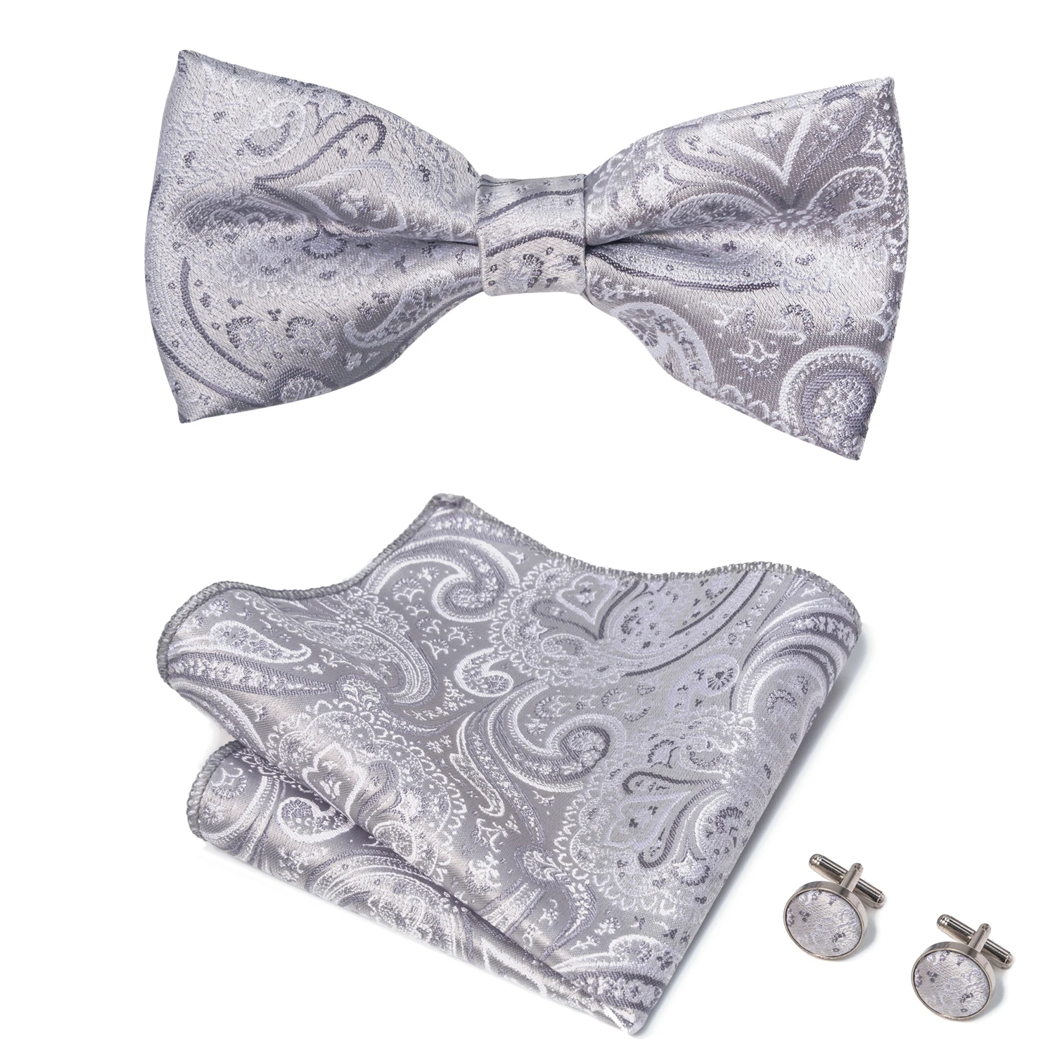 3-Piece Set - Men's Tie, Handkerchief with Cufflinks, Geometric and Paisley Pattern Design, Suitable for Banquet Wear