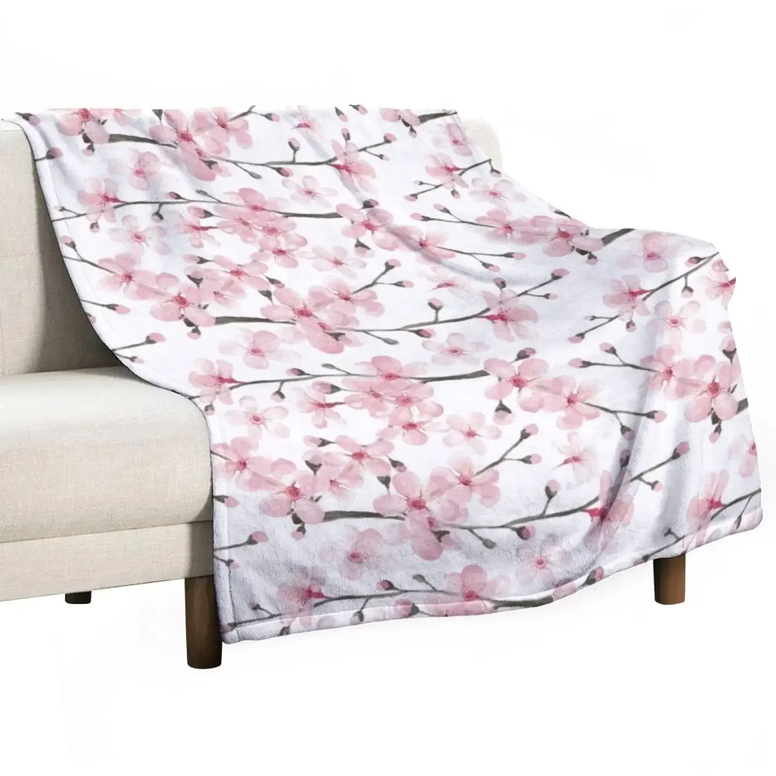 Cherry Blossom watercolor fashion and home decor by Magenta Rose Designs Throw Blanket bed plaid Bed Blankets