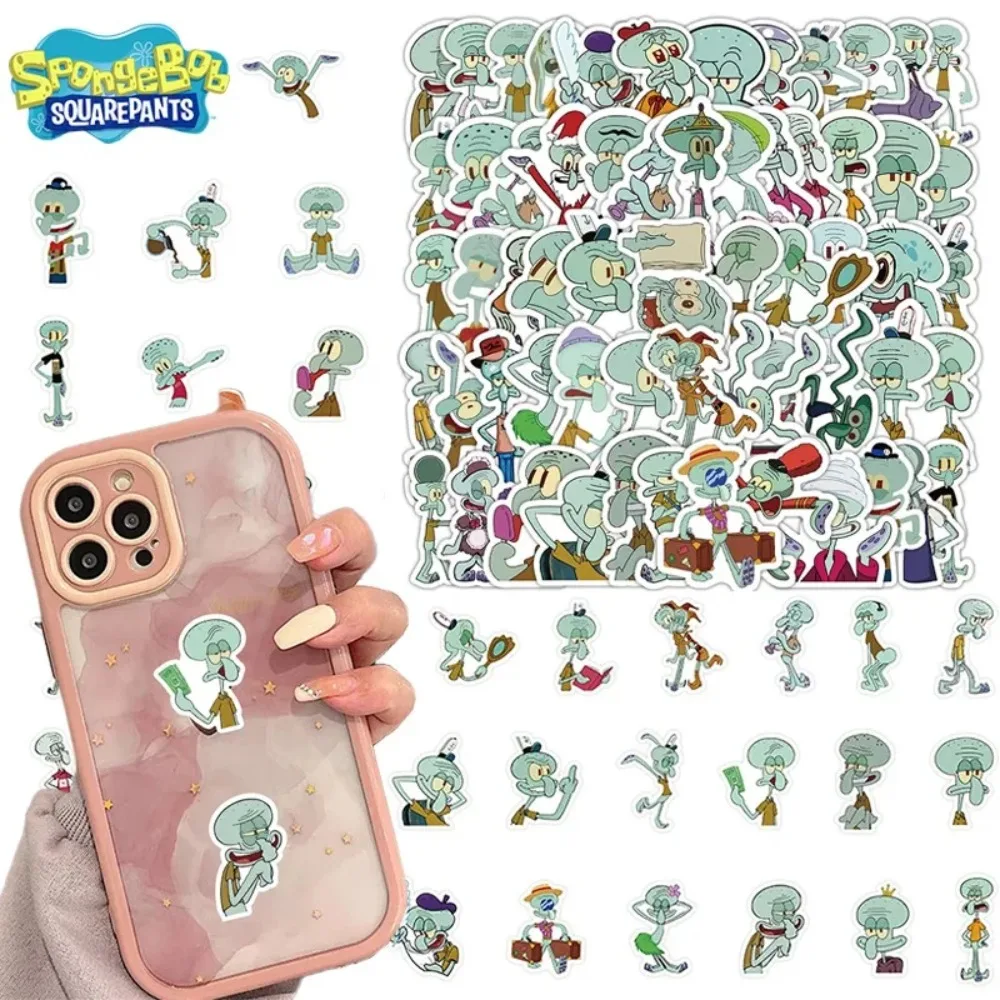 60 autocollants décoratifs Bob l'éponge et Squidward Tentacles pour ordinateur portable, coque de téléphone, gobelet, skateboard, accessoires de graffitis