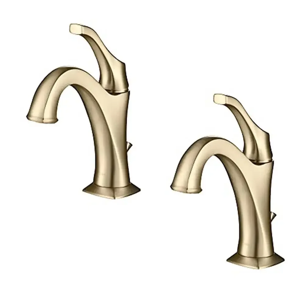 Bathroom Faucet Set 2-Pack Brushed Gold Basin Faucets with Deck Plate and Drain Solid Brass Construction Superior Quality and