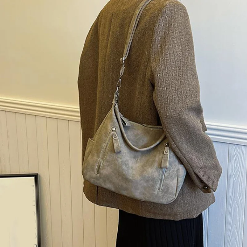 Bolsos laterales de cuero de diseñador para mujer, bolso de hombro Retro para mujer, bolso informal de gran capacidad