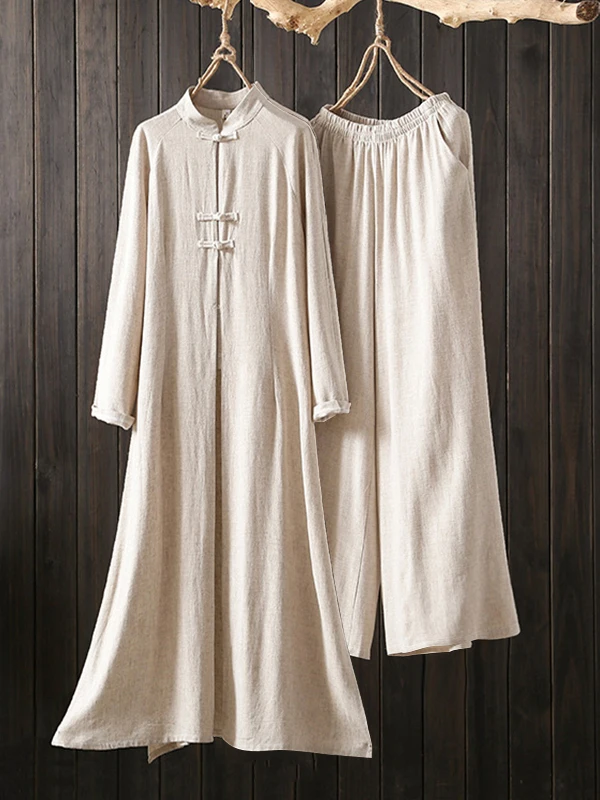 

Women's Cotton Linen Long Sverobe Buddhist Sle Zen Suit Traditional Chinese Sle Priest orm Set for Meditation