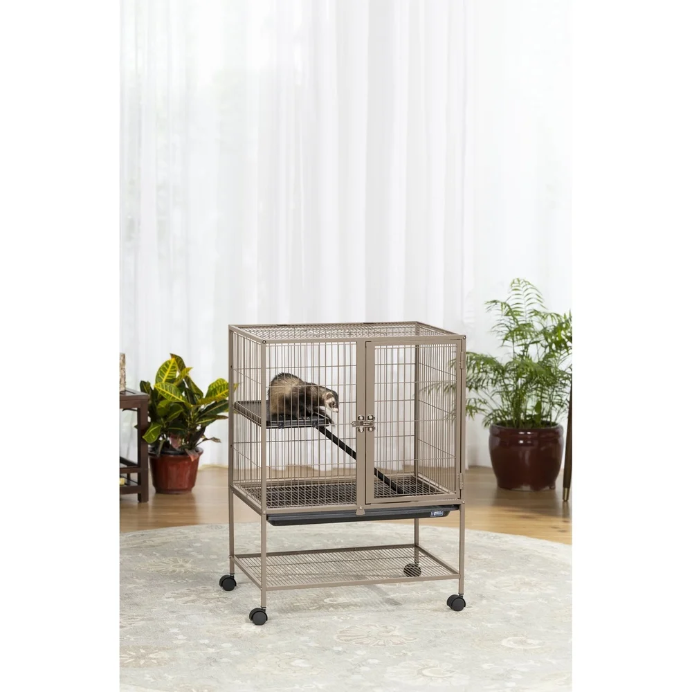 قفص Ferisky Ferret مع حامل محمول على شكل موئل حيوانات صغيرة رف منحدر سهل الوصول إلى صينية قابلة للإزالة مثالية Ferrets Chinchillas