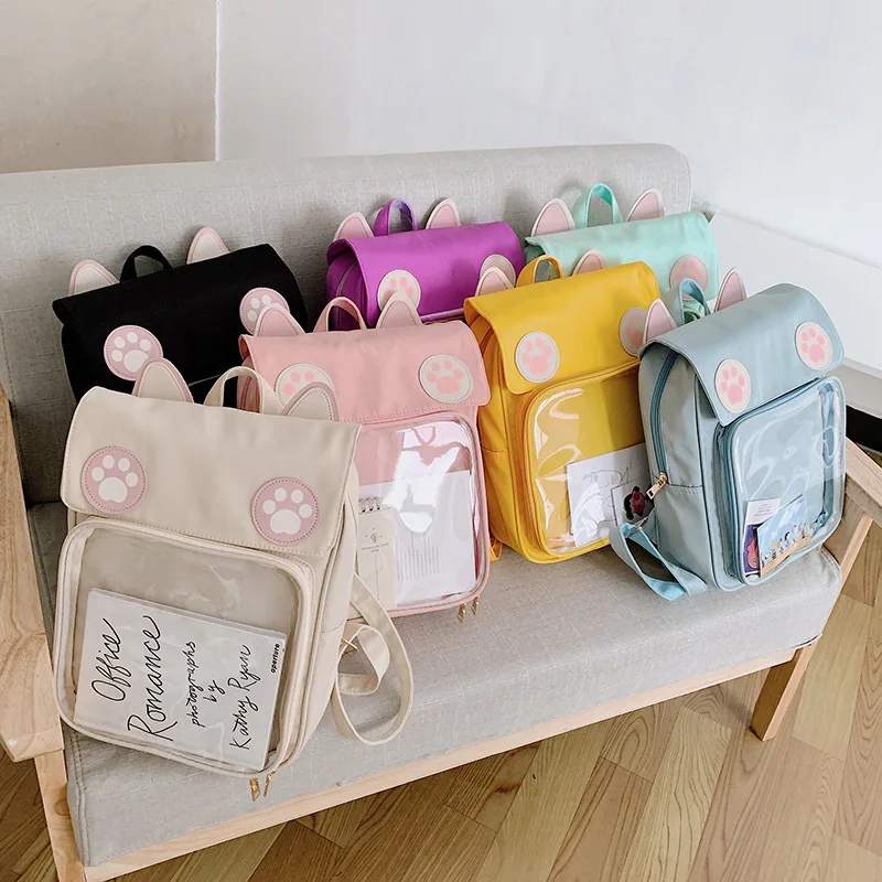 Sac à dos Transparent Kawaii pour femmes et filles, joli sac à bandoulière pour étudiants, sac à main japonais, sac d'école de voyage