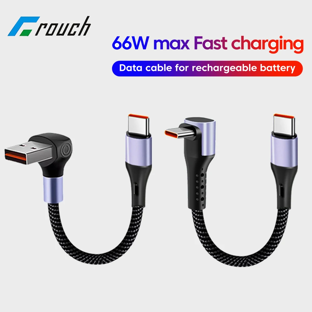 66W Short Data Cable 90 Degree Elbow USB Type C Fast Charging Cable Power Bank Wire Cord for iphone 15 16 Samsung Huawei Xiaomi