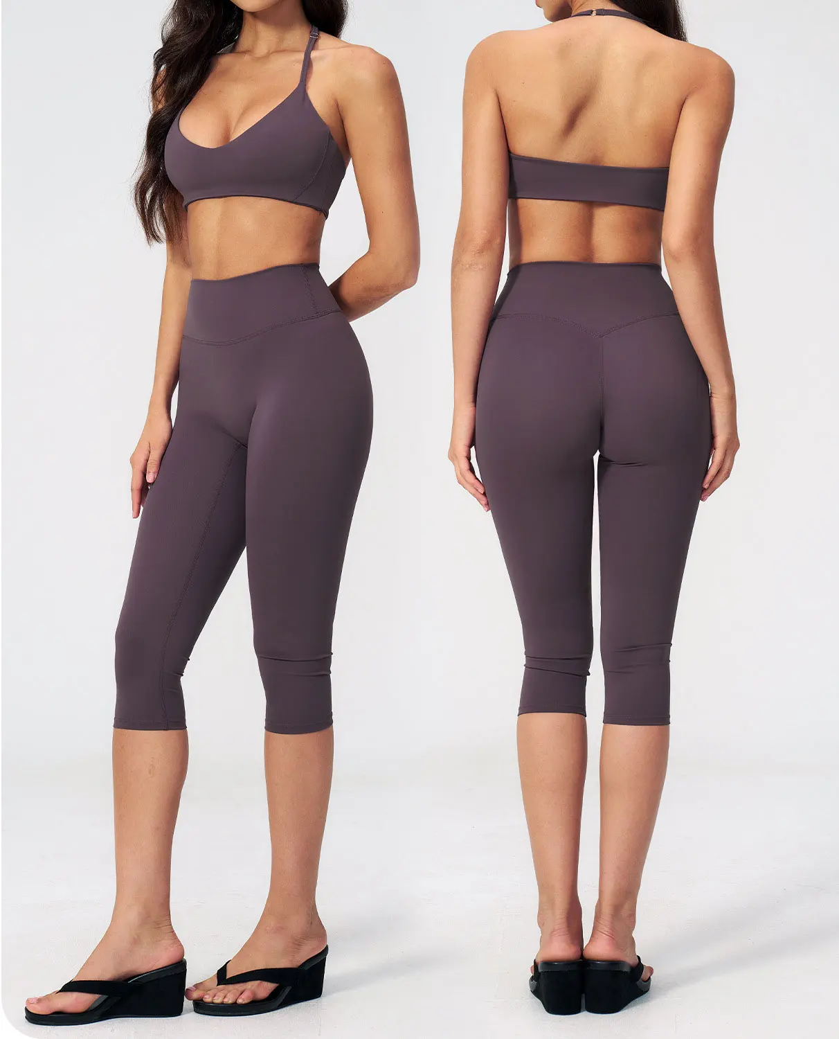 Womens 2PCS Yoga Set Halter Tank Top High Waist Capri Leggings Quick Dry Workout Gym Fitness Sports Pants 2Pcs Clothing