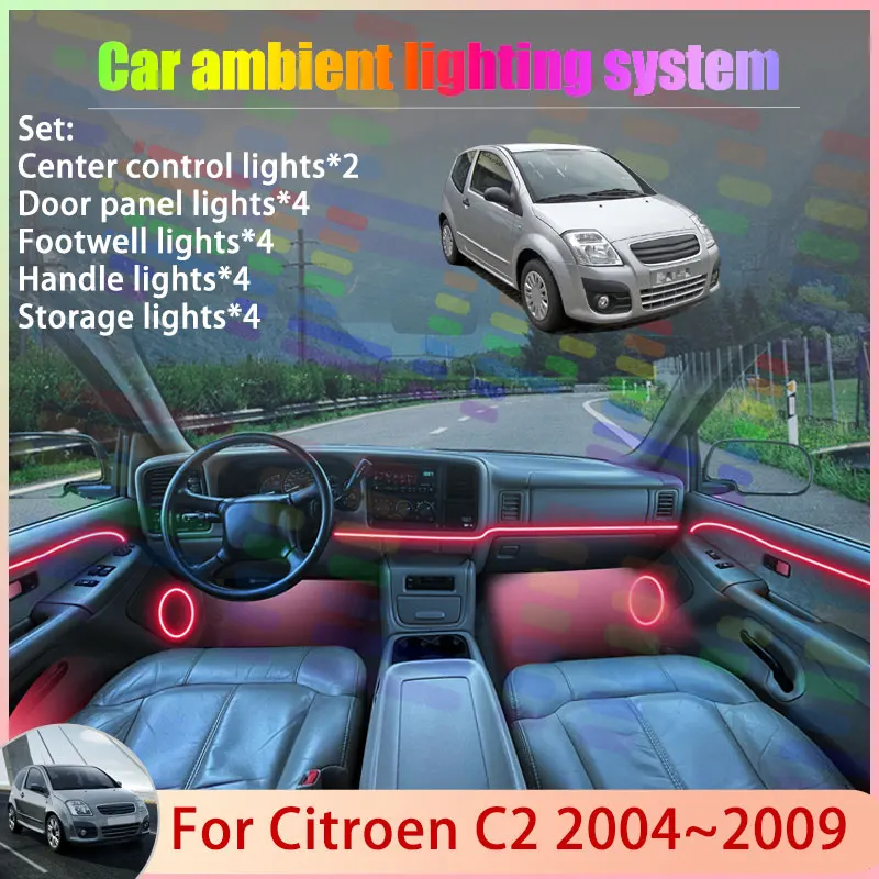 

For Citroen C2 2004~2009 2005 2006 2007 2008 2/18 in 1 Car Atmosphere Light Lamp RGB Shade Ensemble Streamer Atmosphere Set Auto