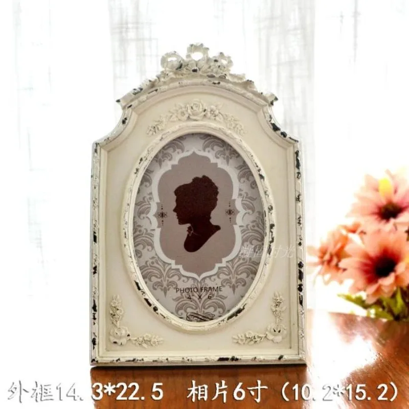 

White Oval Bow Knot with Old Vintage Photo Frame, 6-inch American European Wall Hanging, Foreign Trade Resin Hanging