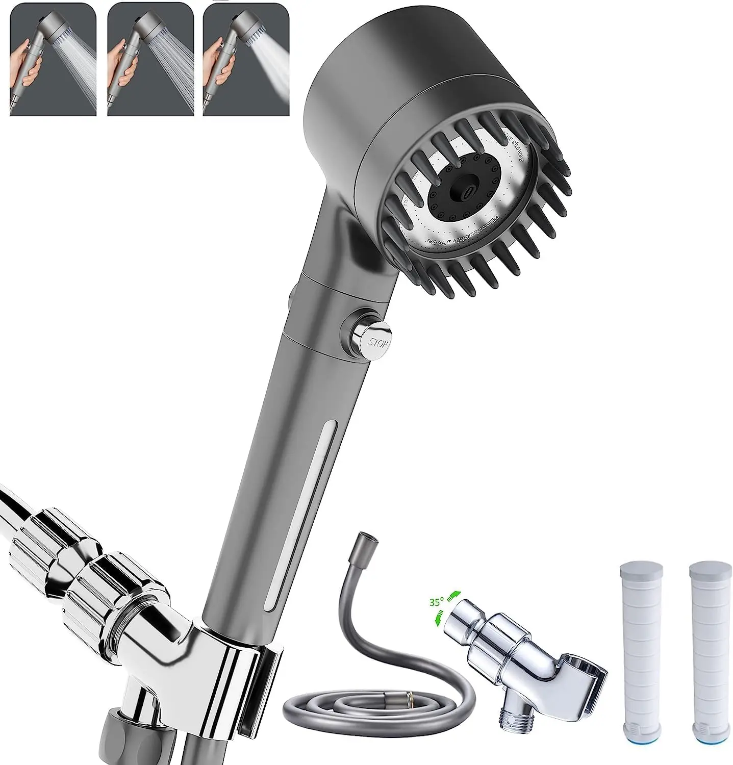 

Ручная душевая лейка высокого давления с фильтром, 3 режима, шланг 59 дюймов — экономия воды и SPA-массаж