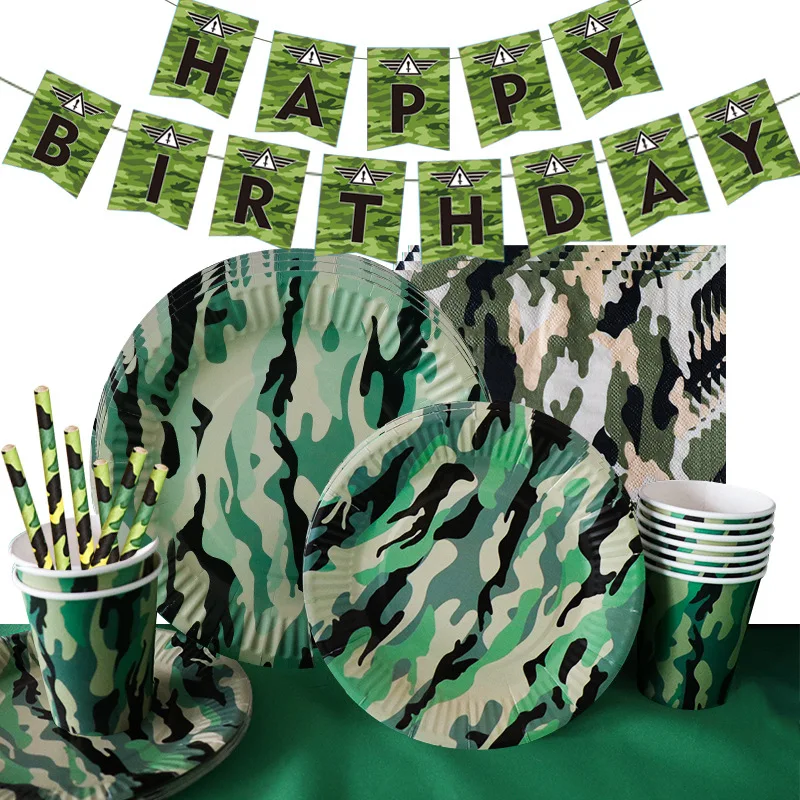 

Camouflage Birthday Party Decor Kid Military Training Hunting Army Disposable Tableware Baby Shower Boy Birthday Party Supplies