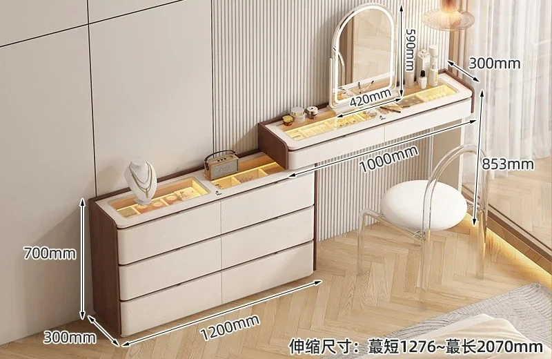 X-S light luxury corner dressing cabinet makeup table room countertop with lamp storage integrated makeup table HG