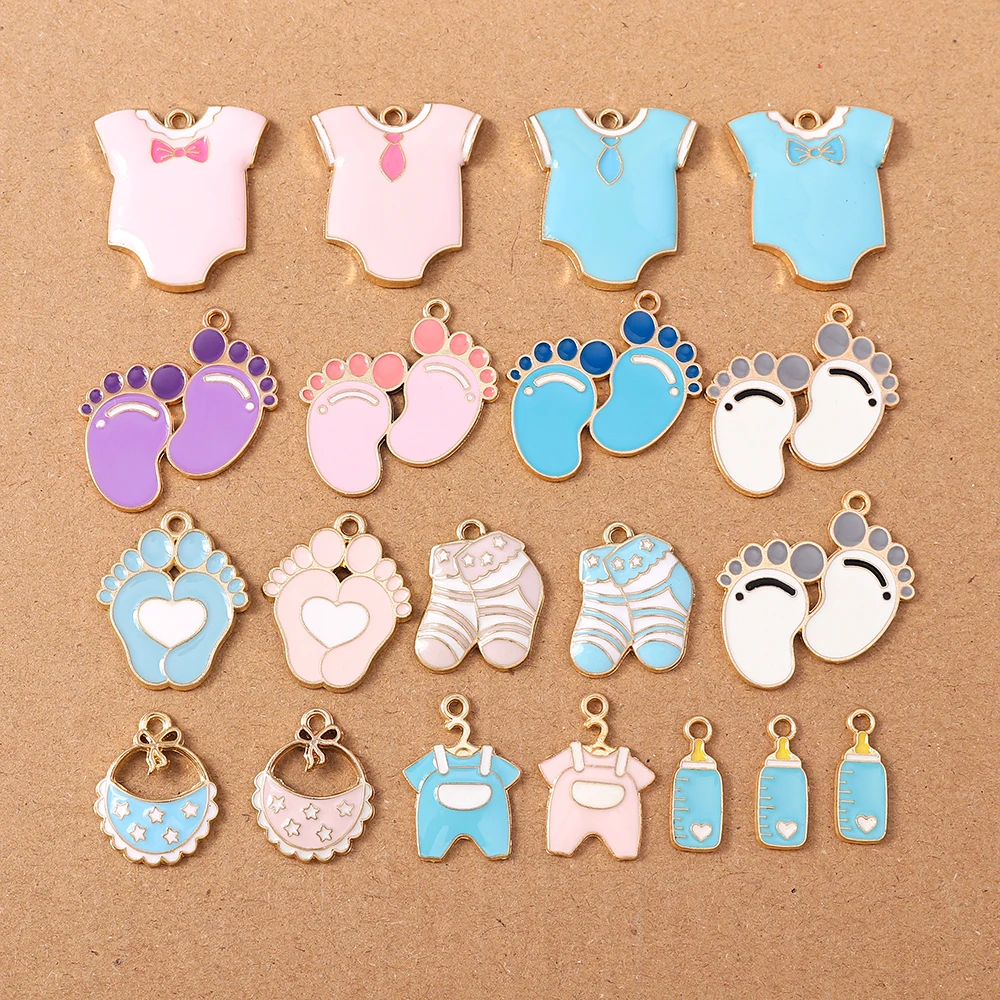 10pcs Cute Enamel Baby Clothes Footprint Charms Pendants for Jewelry Making Necklace Earrings DIY Bracelet Accessories Supplies