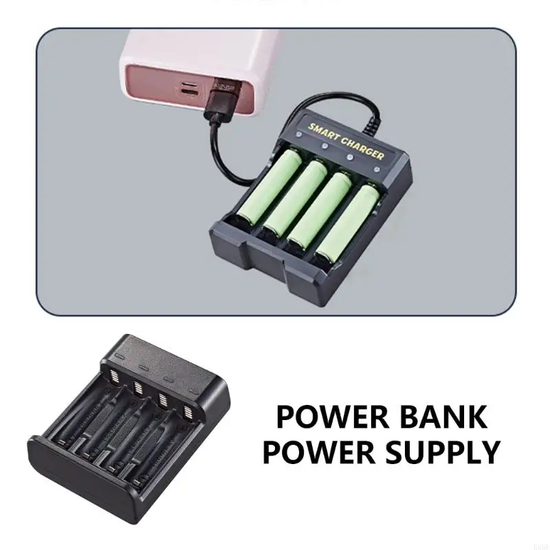 E65E Efficiency 4 Slot Charger for Double/Triple A Batteries, USB Power Supply with Double Color Charging Status Lights