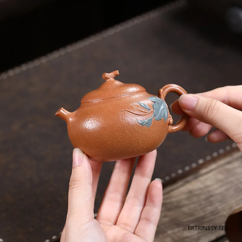 

140 мл китайский чайник Исин из фиолетовой глины, традиционная красота, чайник Цзыша, чайник ручной работы в форме тыквы, бытовой чайный сервиз, чайная посуда