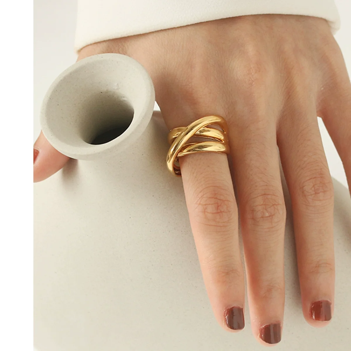 

Titanium With 18K Gold Twist Mixed Rings Women Jewelry Punk Designer Club Cocktail Party Boho Japan Korean