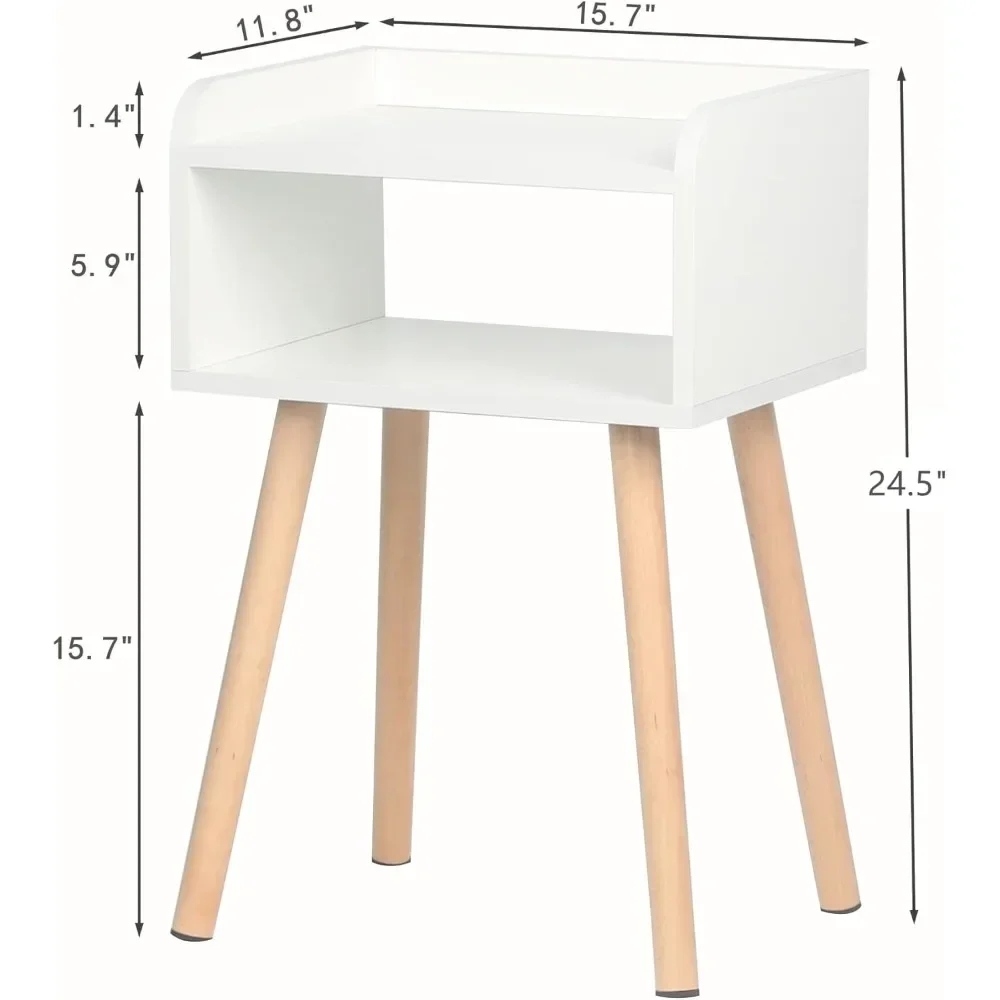 Nightstand, Mid-Century Modern Bedside Table with Solid Wood Legs, Adorable and Practical End Side Table with Open Stor