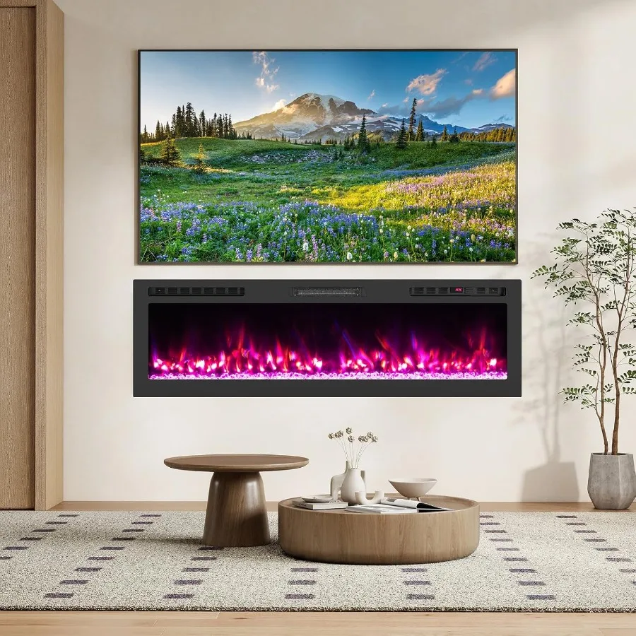 Smart WiFi Electric Fireplace 60-inch Wide Wall Mounted Recessed Heater with Alexa Google Assistant Remote APP Control 750W 150