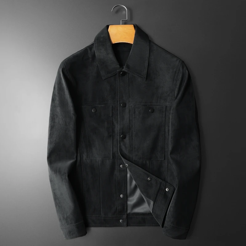 

Новая высококачественная кожаная куртка 2025 года, кожаная куртка мотоциклетного костюма с лацканами, мужская кожаная куртка приталенного кроя