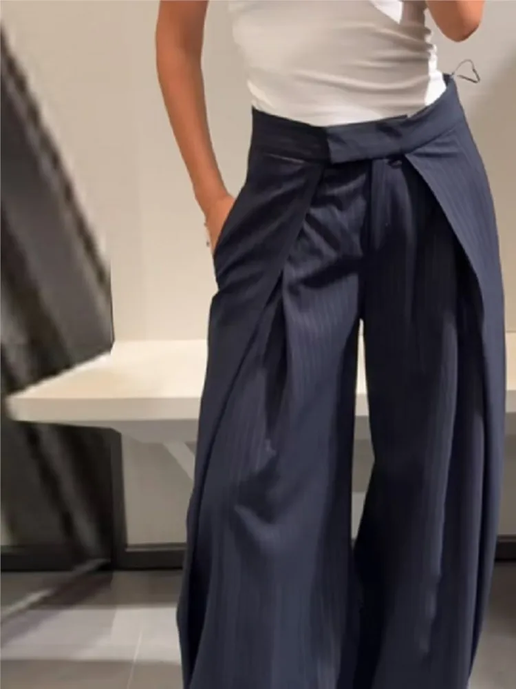 

Повседневные женские брюки в полоску с высокой талией, плиссированные, прямые, широкие, длинные, модные, весна 2026