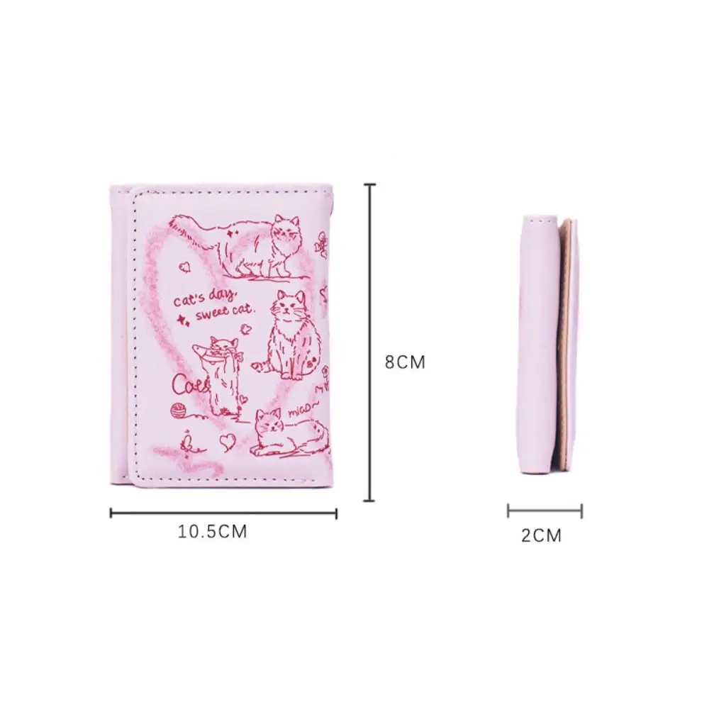 Cute Graffiti Cat Short Wallets PU Leather With Wrist Straps Money Bag Cat Pendant Anti Thief Card Holders Girl