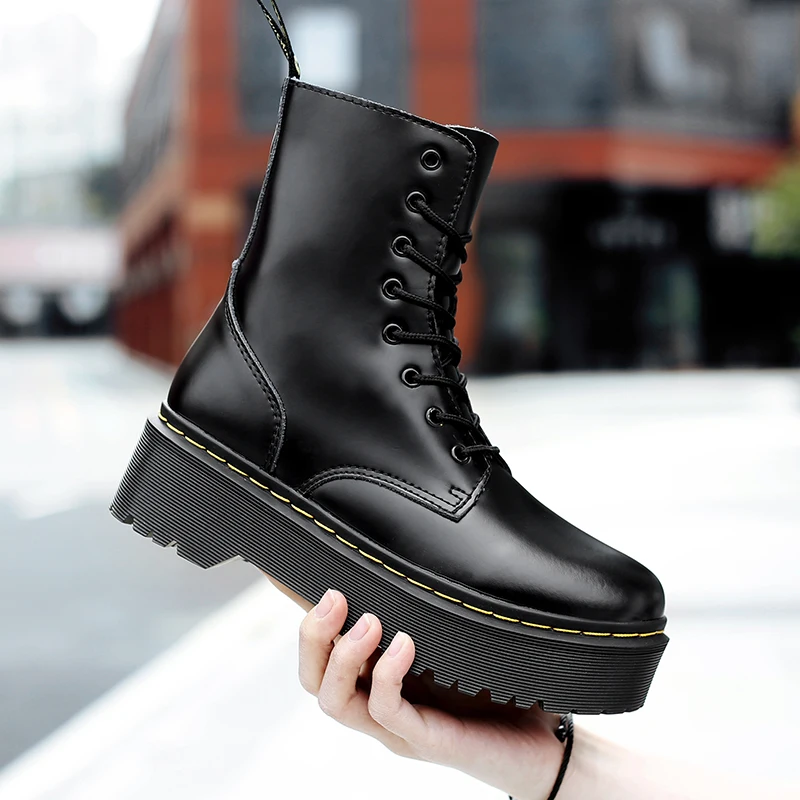 Neue Frauen Motorrad Stiefel Casual Schuhe Frau Leder Minimalistischen Klassischen Punk Weibliche Goth Schuhe Plattform Stiefel Frauen Botas Mujer