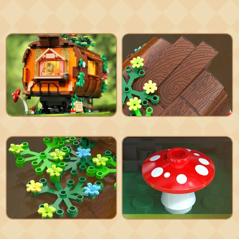 Kreatywna Architektura Widok Ulicy Klocki Konstrukcyjne Las Pociąg Wózek Budynki Klocki Zabawki Figurki Krajobraz Uliczny Z Podświetleniem