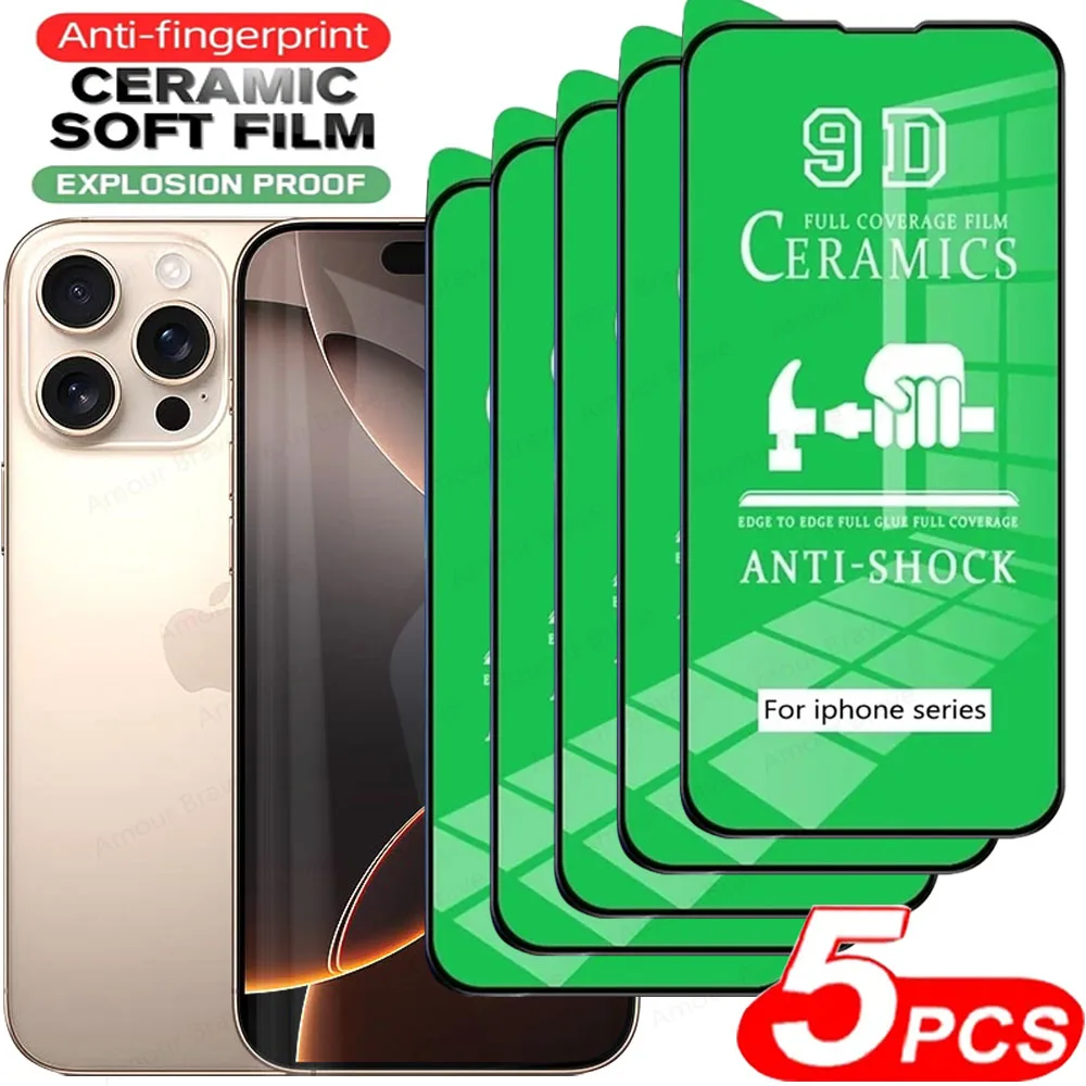 5Pcs HD Ceramic Film For IPhone 16 15 14 13 12 11 Pro Max Mini XS XR Plus Screen Protector For IPhone 16 Pro Max Not Glass Film