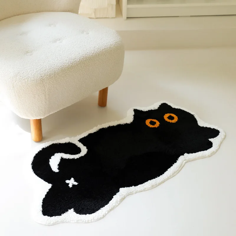 VIKAMA 1pc Cartoon Animal Decorative Carpet Bedroom Carpet Fluffy Bedside Rug Faux Cashmere Floor Mat Soft Anti-slip Bath Mat