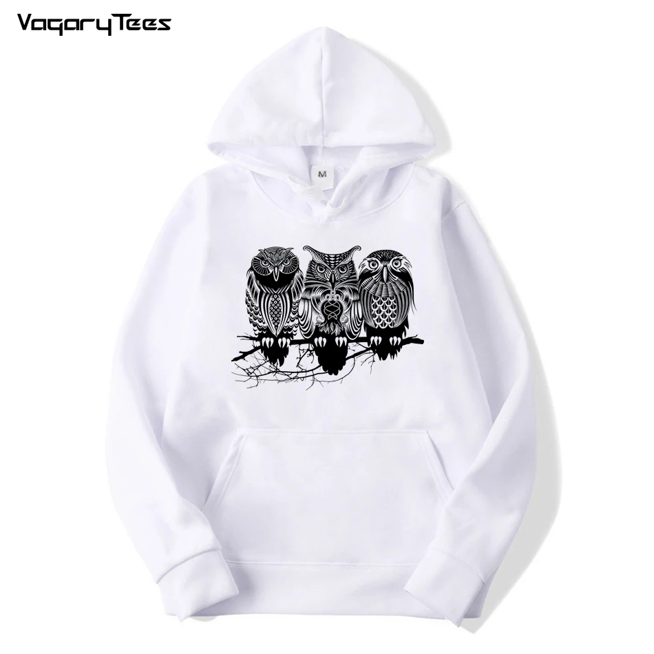 Newest men's fashion Plus Velvet Hoodies night warrior owl printed Sweatshirts funny Tattoo Hipster O-neck popular tops