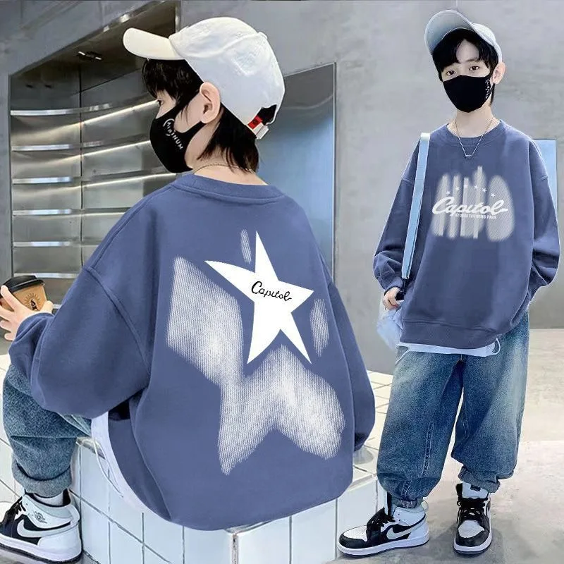 

Boys' Medium-Large 2025 New No Hood Spring/Autumn Stylish Trendy Layering Top Sweatshirt