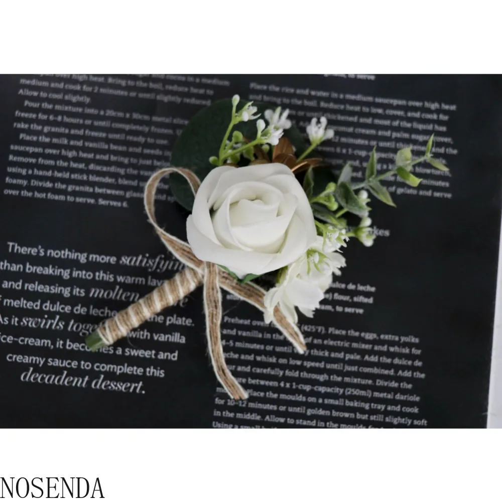 Мужская бутоньерка с большой головой цветка для жениха и листьев, бутоньерка для подружки невесты, свадебные аксессуары, свадебное украшение