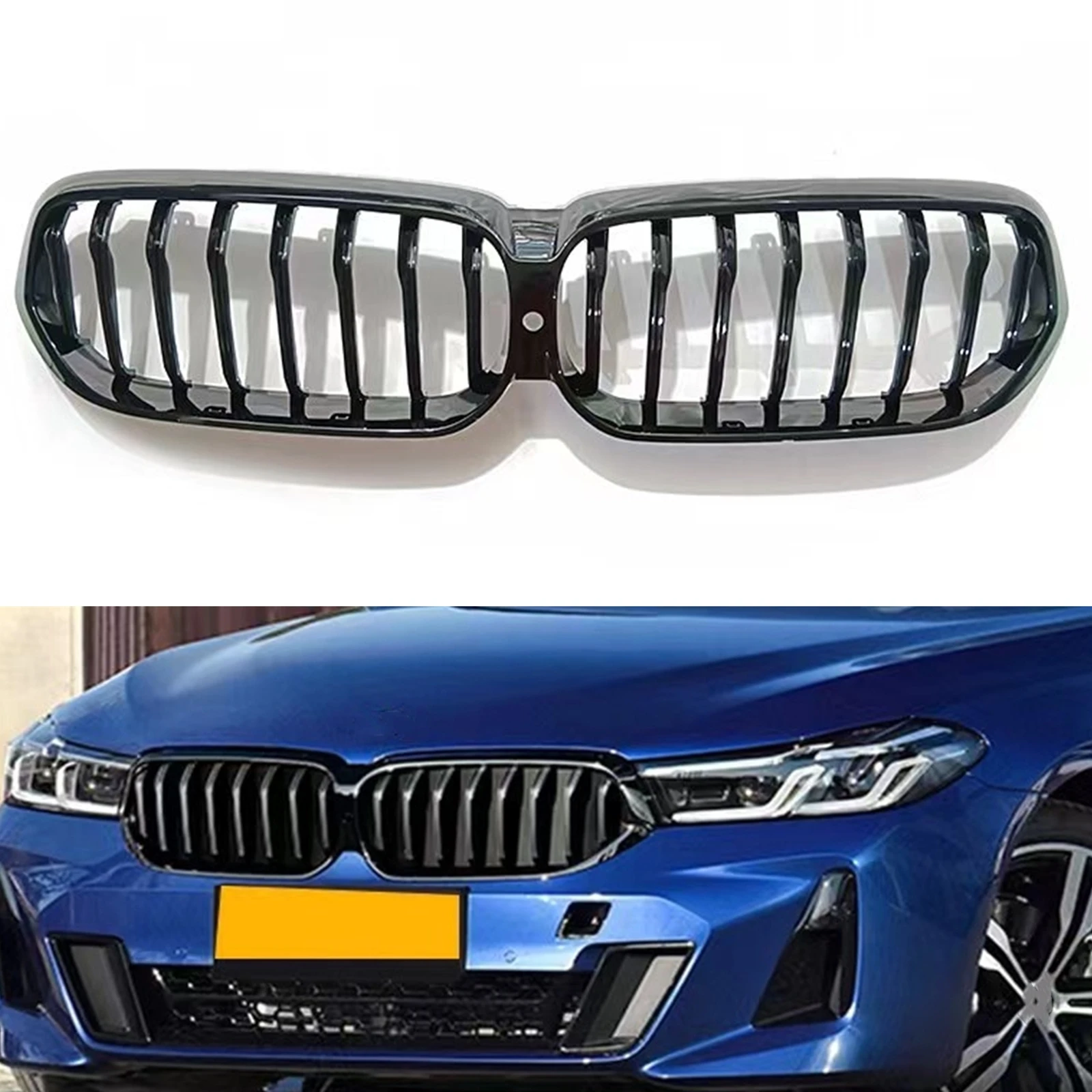 Front Kidney Grille Grill For BMW 6 Series G32 6GT 2021 2022 2023 Advance Version Black Single Line Upper Bumper Hood Mesh Grid