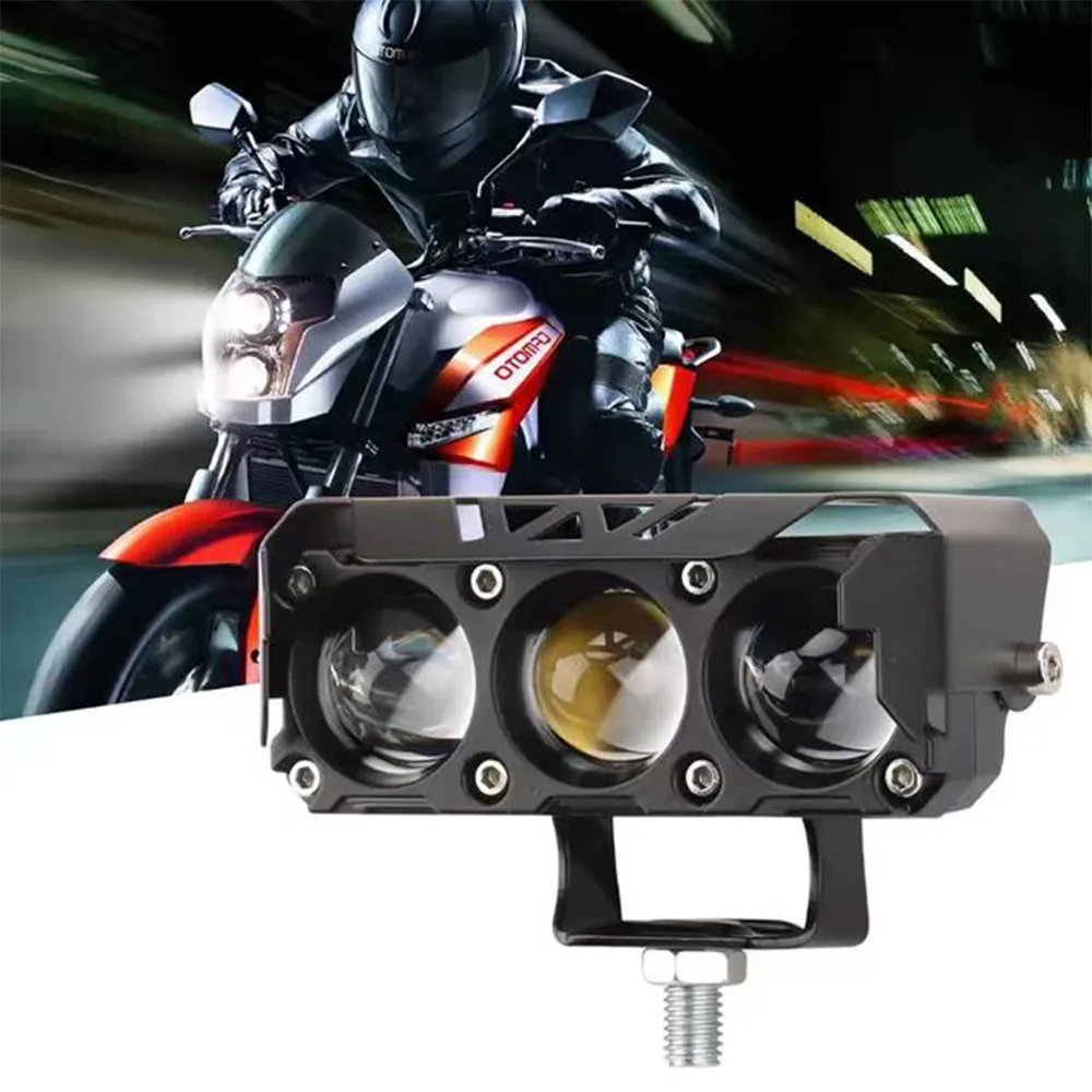 TCYATO 3 eye light motorcycle LED spotlight dual color yellow white high and low beam lights, suitable for cars and trucks 12V