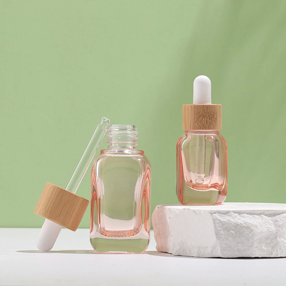 Butelka z kroplomierzem na olejki eteryczne z naturalnego bambusa, 10 ml 30 ml, różowa, przezroczysta, do aromaterapii, butelka z pipetą na płyny, butelki wielokrotnego użytku do podróży
