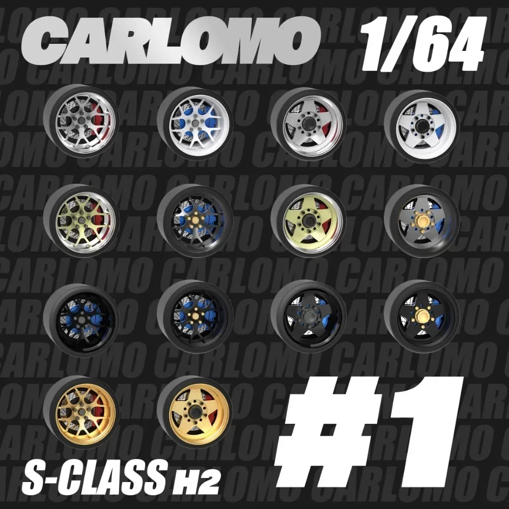 Juego de 4 Uds de ruedas de coche modelo Carlomo 1/64 Clase S con neumáticos de goma, conjunto de disco de freno, llantas, piezas de reacondicionamiento para vehículo modelo